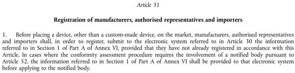 MDR Article 31 SRN